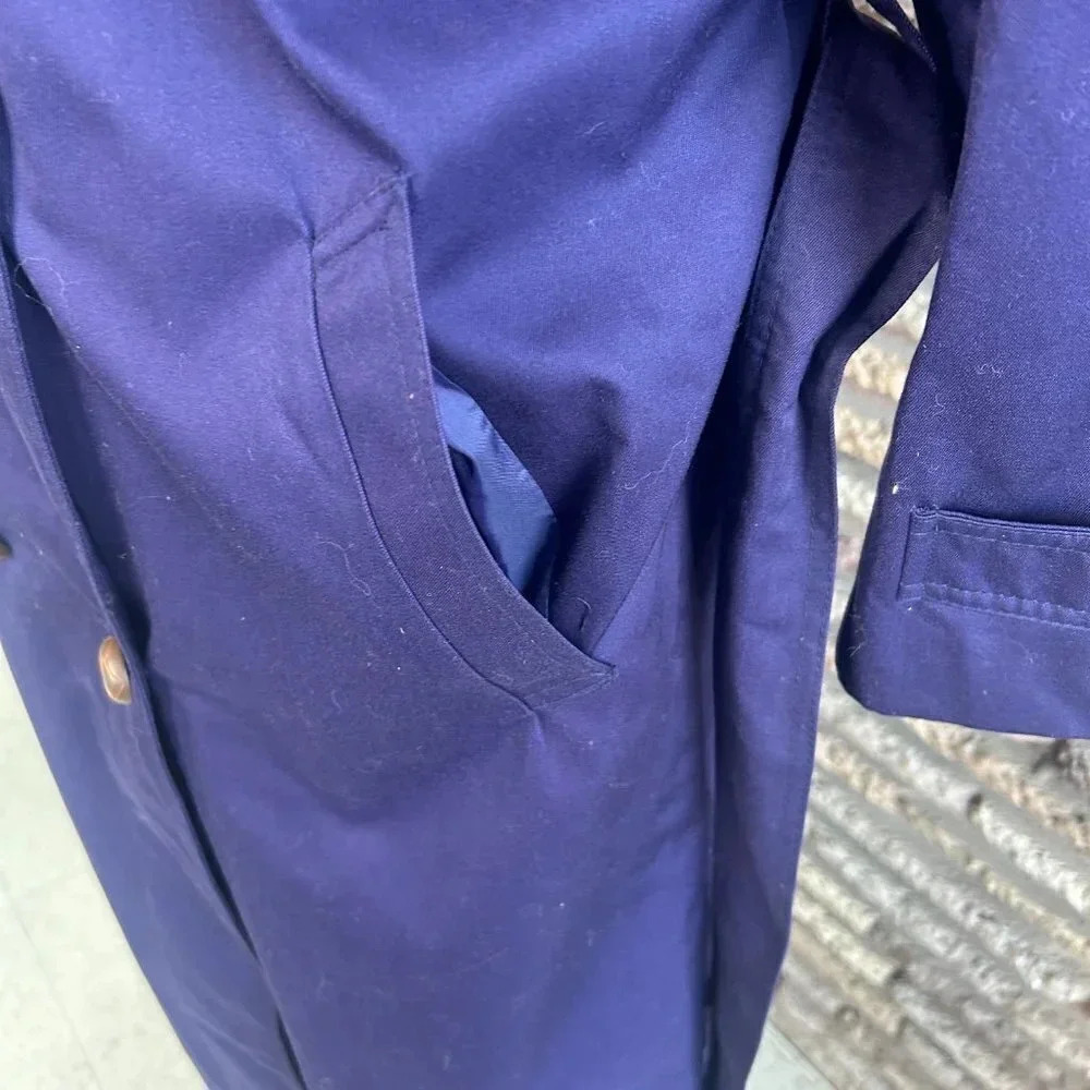 SB II Vintage Purple Double Breasted Trench Coat Leather Collar Liner - Picture 6 of 10